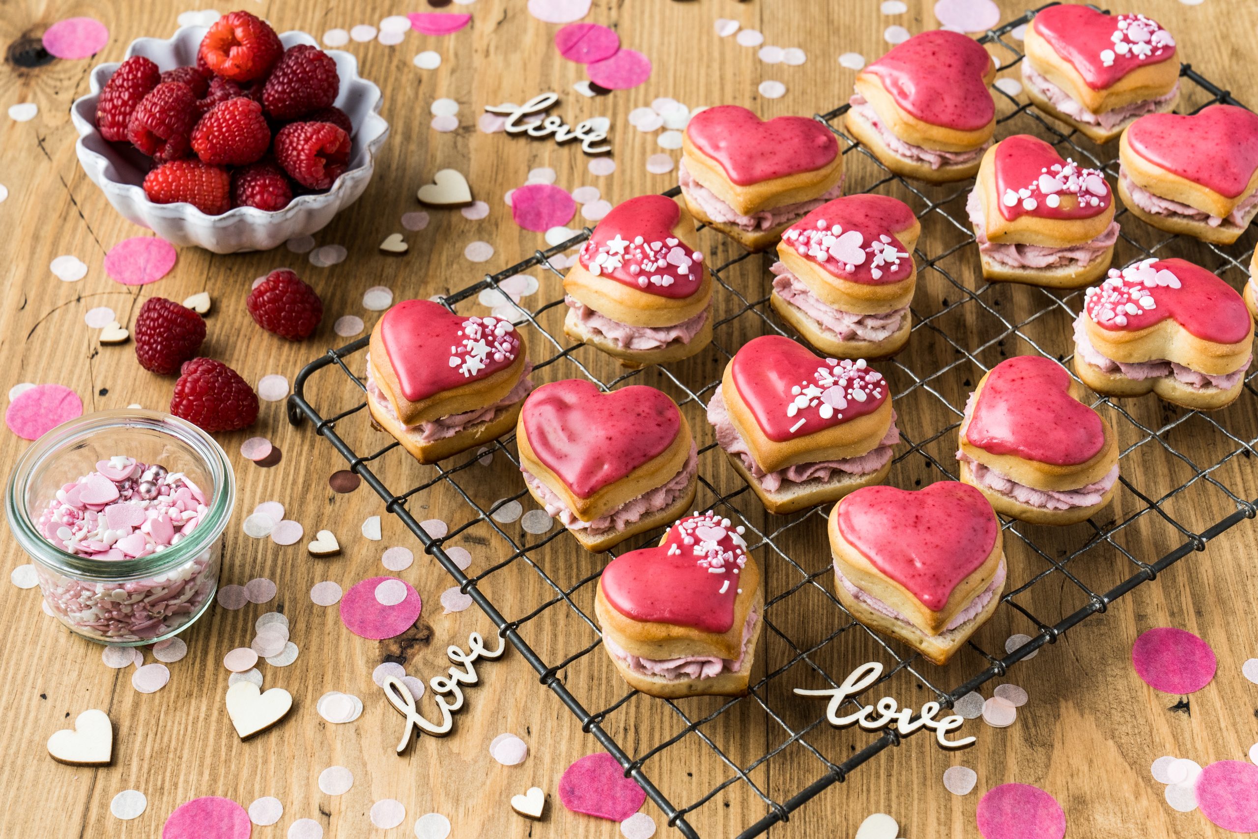 Corazones de San Valentín de frambuesa