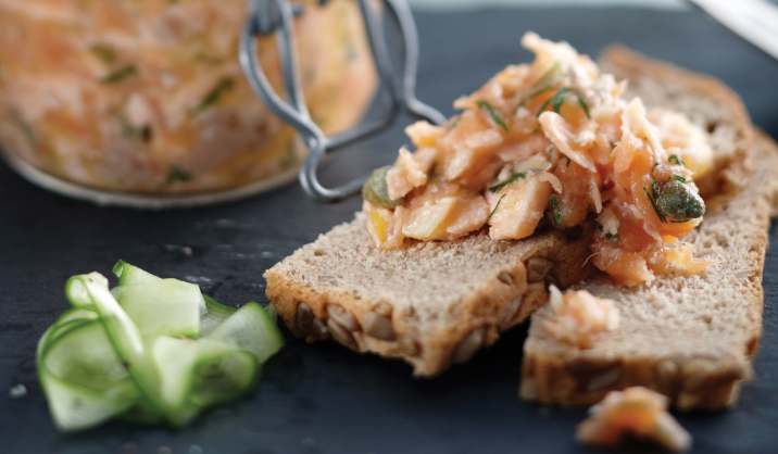 Salmon Rillettes with pickled cucumber salad