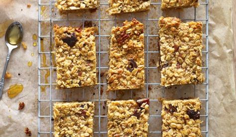 These are a wonderfully filling and energy-supplying breakfast treat! Using your favourite granola and dried fruits, it is a great way of using up any squashy bananas. I like to grate apple into these, but you could also grate in pear. 