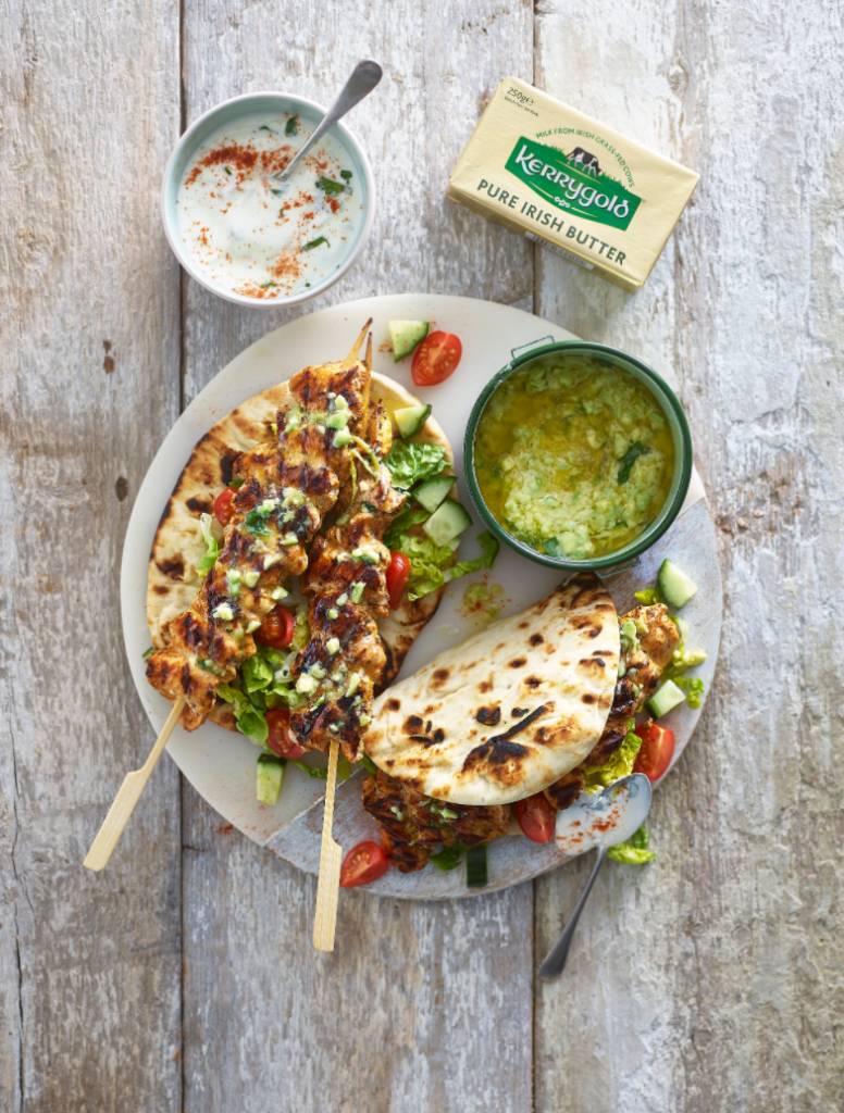 Chargrilled Chicken Skewers with Avocado, Coriander and Lime Butter Recipe | Kerrygold UK