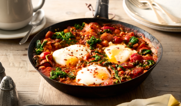 Baked Eggs with Chickpeas and Spinach