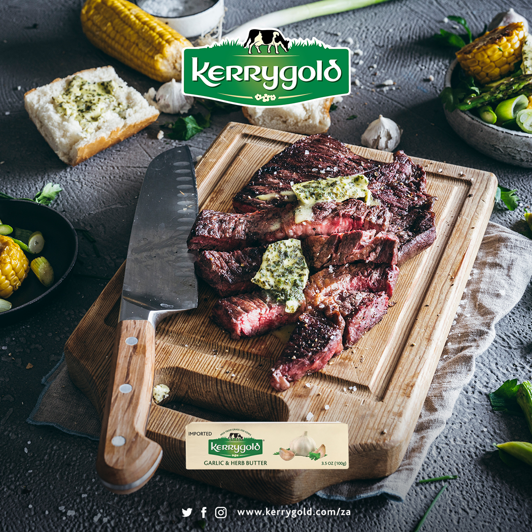 Ribeye Steak with Grilled Asparagus, Corn Salad & Herb Butter Baguette Recipe | Kerrygold South Afri