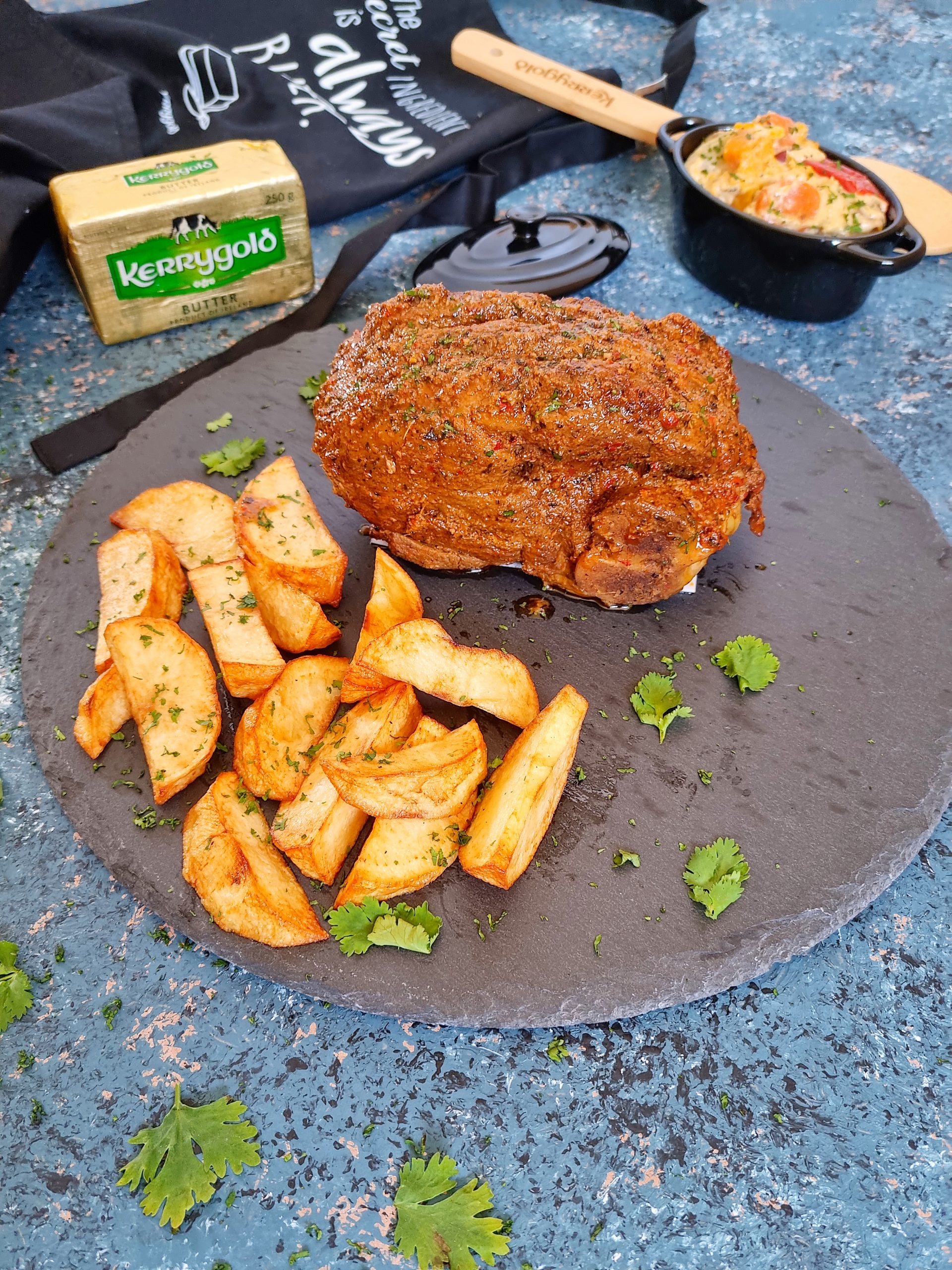 Lamb Roast with Creamy Vegetables and Potato Wedges Recipe