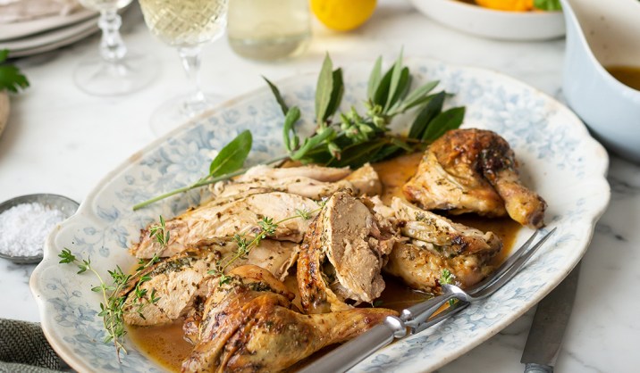 Roasted Spatchcock Chicken with Herb Butter